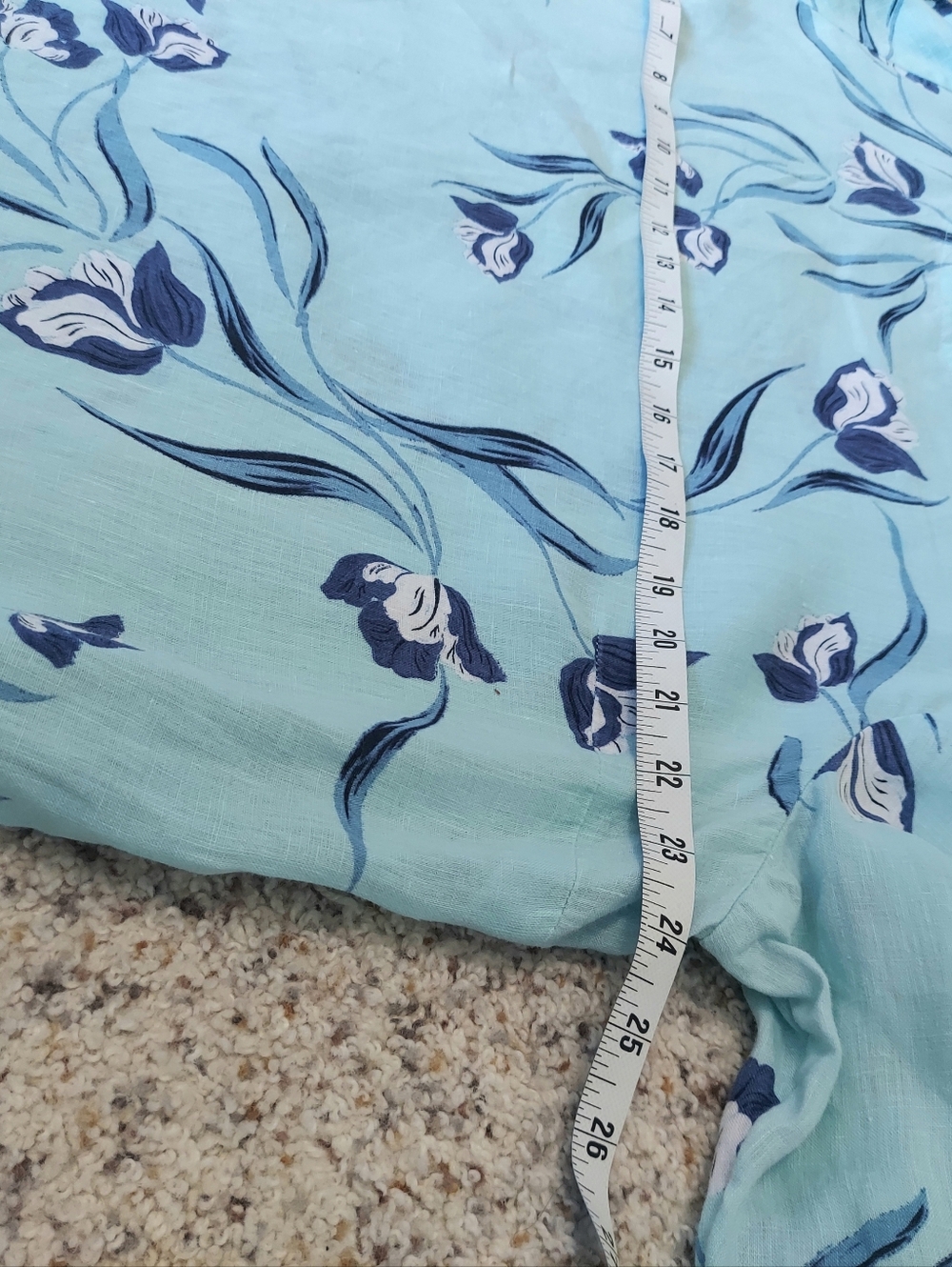 Charter Club Linen Blue Floral Blouse 3/4 Ruffle Bell Sleeve XL Coastal Grandma - Picture 7 of 7